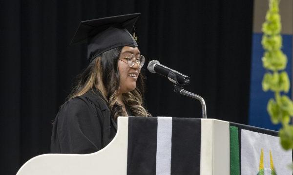 Student speaking at the 2022 student commencement